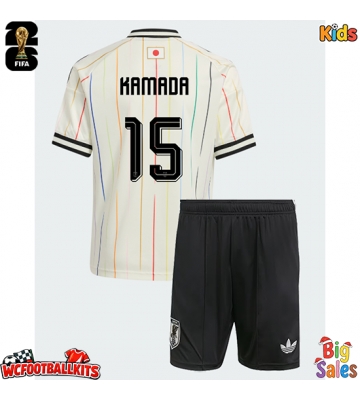 Japan Daichi Kamada #15 Replica Away Stadium Kit for Kids World Cup 2026 Short Sleeve (+ pants)